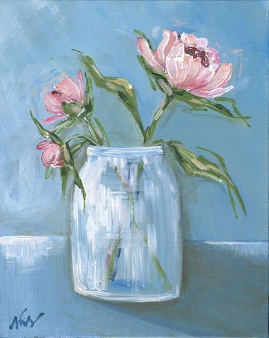 Pink Petals White Modern Wood Framed Art Print with Double Matting by Strong, Molly Susan