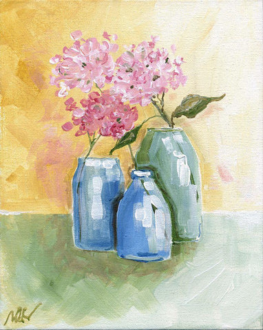 Pink Petals II White Modern Wood Framed Art Print with Double Matting by Strong, Molly Susan