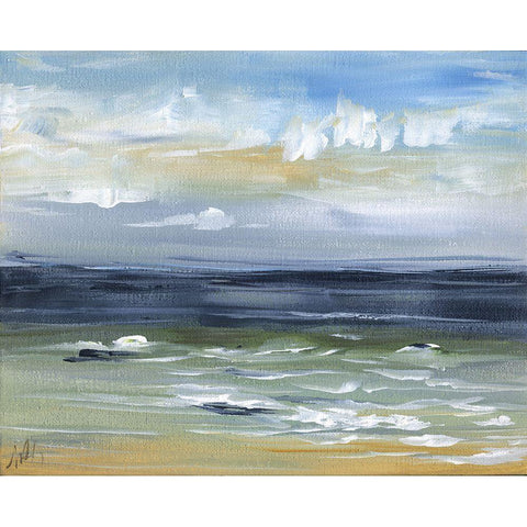 Oceanscape Gold Ornate Wood Framed Art Print with Double Matting by Strong, Molly Susan