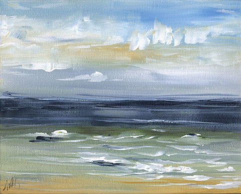 Oceanscape Black Ornate Wood Framed Art Print with Double Matting by Strong, Molly Susan