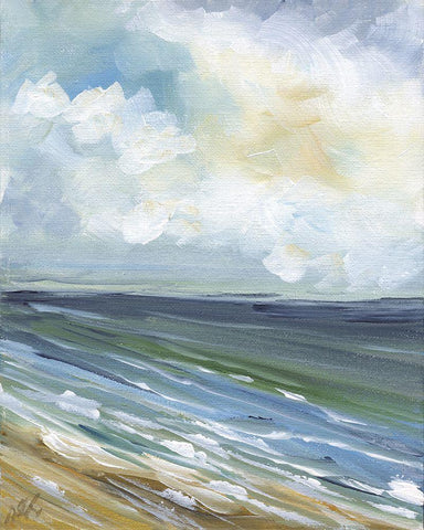 Beach Horizon White Modern Wood Framed Art Print with Double Matting by Strong, Molly Susan