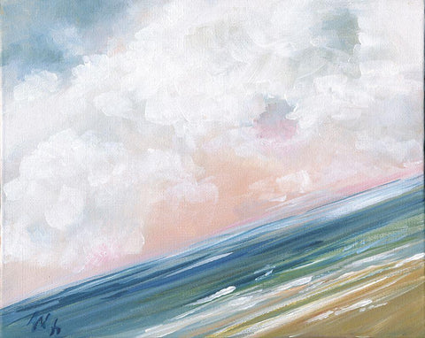 Beach Horizon III White Modern Wood Framed Art Print with Double Matting by Strong, Molly Susan