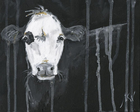 Cow White Modern Wood Framed Art Print with Double Matting by Strong, Molly Susan