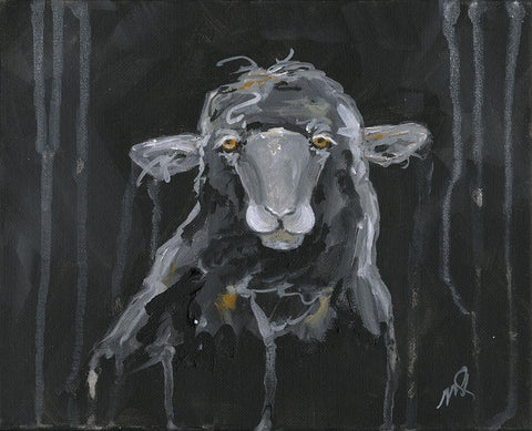 Sheep Black Ornate Wood Framed Art Print with Double Matting by Strong, Molly Susan