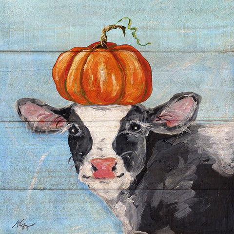 Pumpkin Cow White Modern Wood Framed Art Print with Double Matting by Strong, Molly Susan