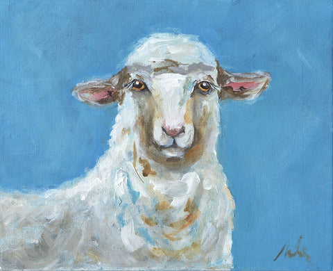 Lola the Sheep White Modern Wood Framed Art Print with Double Matting by Strong, Molly Susan
