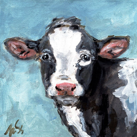 Buster the Cow White Modern Wood Framed Art Print with Double Matting by Strong, Molly Susan