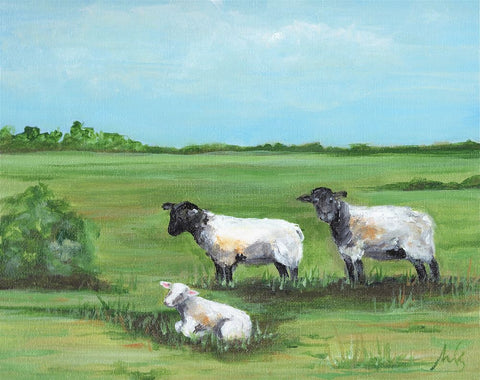 Sheep Trio White Modern Wood Framed Art Print with Double Matting by Strong, Molly Susan
