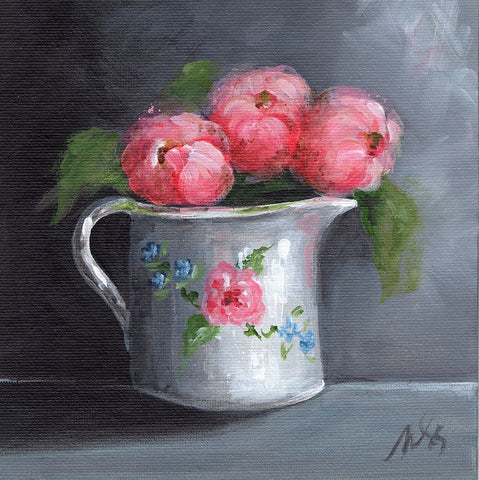 Peonies Black Modern Wood Framed Art Print by Strong, Molly Susan