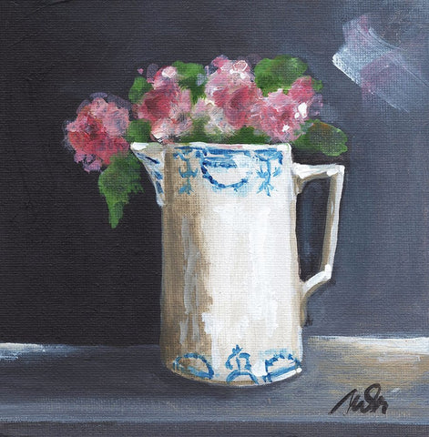 Pink Roses Black Modern Wood Framed Art Print by Strong, Molly Susan