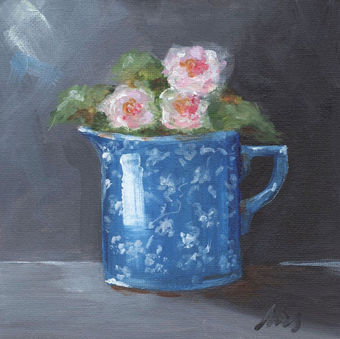 Blue Calico White Modern Wood Framed Art Print with Double Matting by Strong, Molly Susan