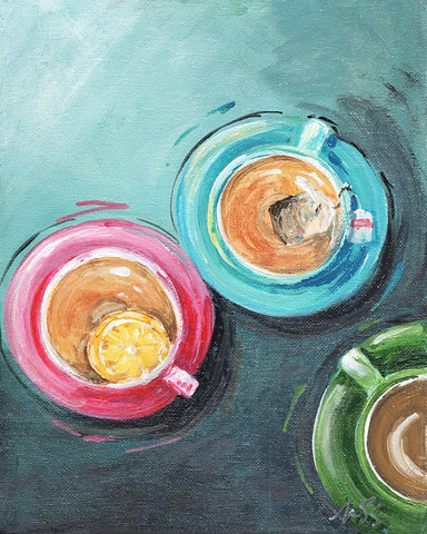 Tea Time Black Modern Wood Framed Art Print by Strong, Molly Susan