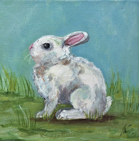 White Bunny Black Modern Wood Framed Art Print by Strong, Molly Susan
