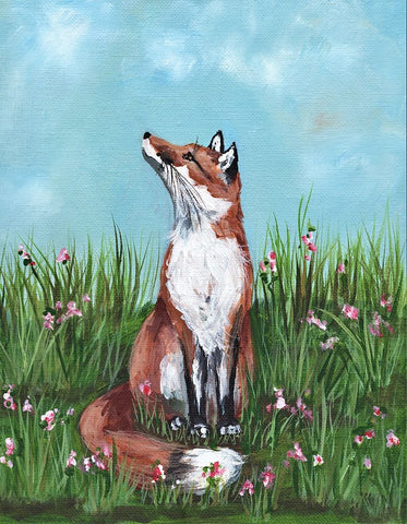Fox in Flowers White Modern Wood Framed Art Print with Double Matting by Strong, Molly Susan