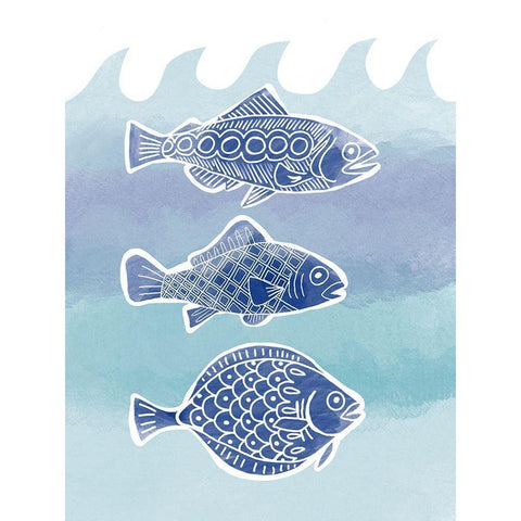 Three Fish Black Modern Wood Framed Art Print with Double Matting by Rupp, Mariah