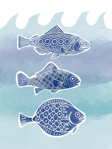 Three Fish Black Ornate Wood Framed Art Print with Double Matting by Rupp, Mariah