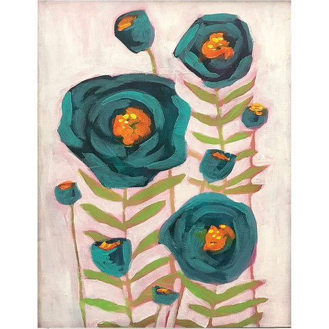 Blue Flowers Black Modern Wood Framed Art Print with Double Matting by Rupp, Mariah