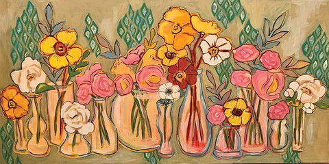 Flower Jars Black Ornate Wood Framed Art Print with Double Matting by Rupp, Mariah