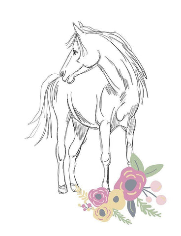 Horse Sketch White Modern Wood Framed Art Print with Double Matting by Rupp, Mariah