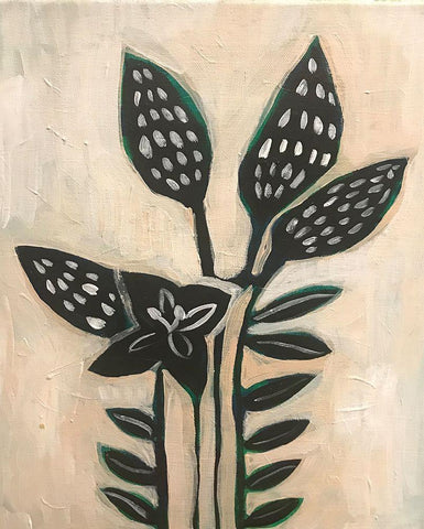 Black Leaves White Modern Wood Framed Art Print with Double Matting by Rupp, Mariah