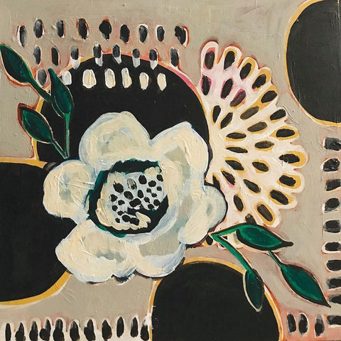 Flower and Black Circles White Modern Wood Framed Art Print by Rupp, Mariah