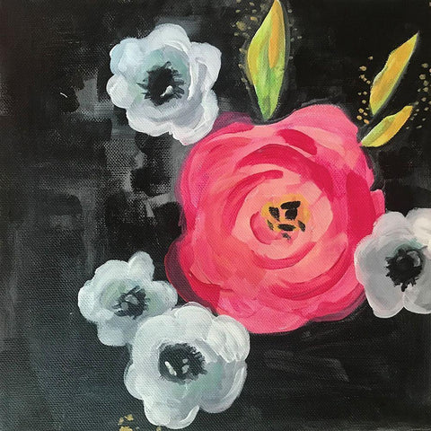 Pink Rose Anemones Black Modern Wood Framed Art Print by Rupp, Mariah