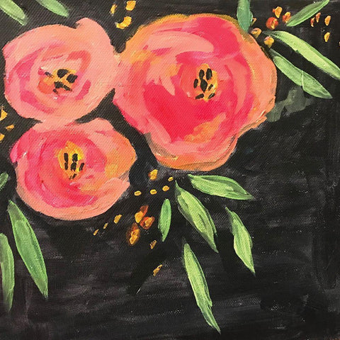 Black and Pink Floral Gold Ornate Wood Framed Art Print with Double Matting by Rupp, Mariah