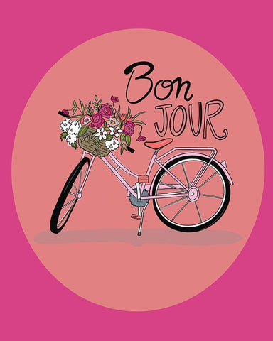 Bon Jour Bike Black Ornate Wood Framed Art Print with Double Matting by Rupp, Mariah