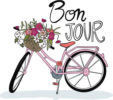 Bon Jour Black Ornate Wood Framed Art Print with Double Matting by Rupp, Mariah