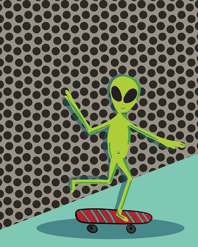 Skating Alien White Modern Wood Framed Art Print with Double Matting by Rupp, Mariah