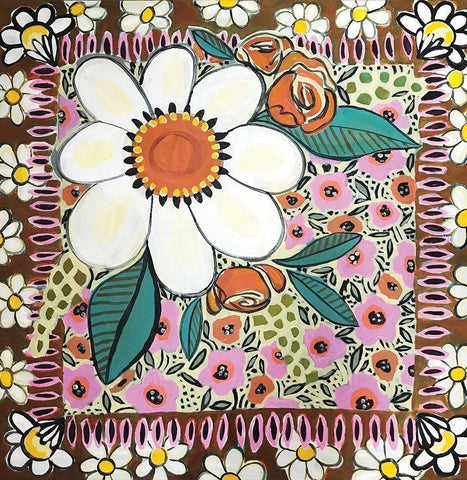 Floral Square White Modern Wood Framed Art Print with Double Matting by Rupp, Mariah