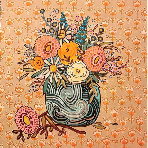 Peach Vase Black Modern Wood Framed Art Print with Double Matting by Rupp, Mariah