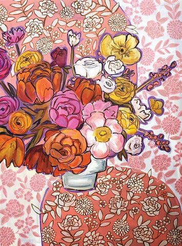 Pink Floral Black Ornate Wood Framed Art Print with Double Matting by Rupp, Mariah