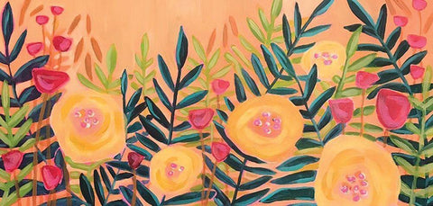 Flowers on Peach White Modern Wood Framed Art Print with Double Matting by Rupp, Mariah