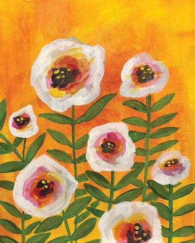 Flowers on Yellow White Modern Wood Framed Art Print with Double Matting by Rupp, Mariah