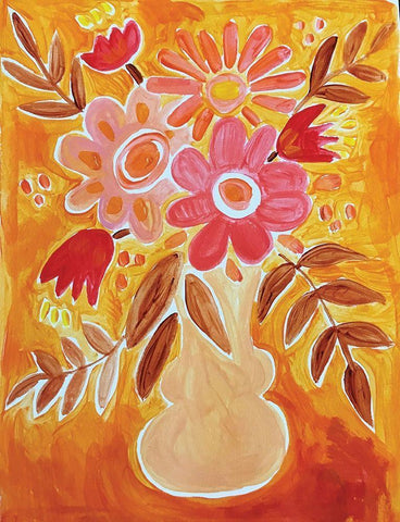 Orange Daisies Black Ornate Wood Framed Art Print with Double Matting by Rupp, Mariah