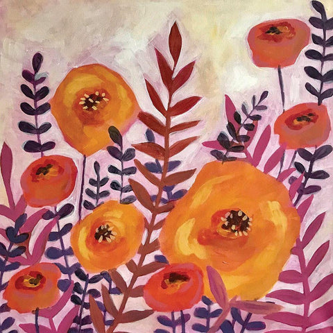 Purple Leaves Black Ornate Wood Framed Art Print with Double Matting by Rupp, Mariah