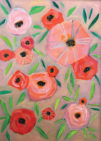 Peach Orange Flowers White Modern Wood Framed Art Print with Double Matting by Rupp, Mariah