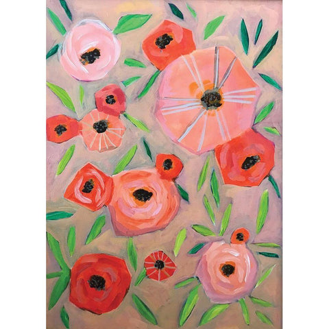 Peach Orange Flowers Black Modern Wood Framed Art Print by Rupp, Mariah