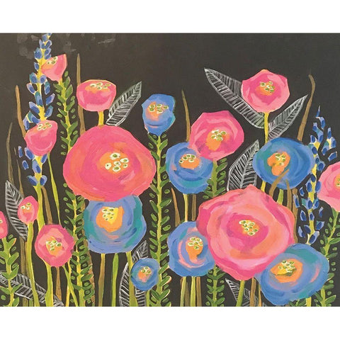 Pink and Blue Flowers White Modern Wood Framed Art Print by Rupp, Mariah