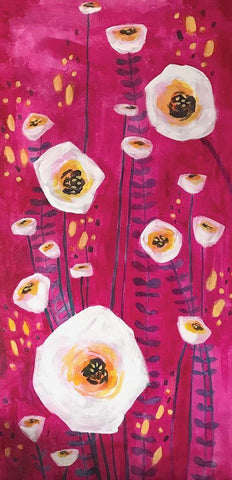 Pink Flowers White Modern Wood Framed Art Print with Double Matting by Rupp, Mariah