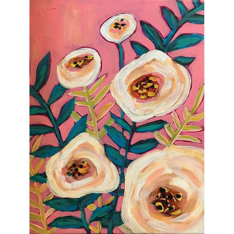 White Flowers on Pink Black Modern Wood Framed Art Print with Double Matting by Rupp, Mariah