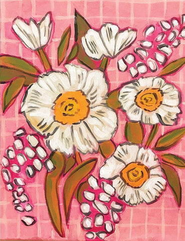 Flowers on Grid Black Ornate Wood Framed Art Print with Double Matting by Rupp, Mariah