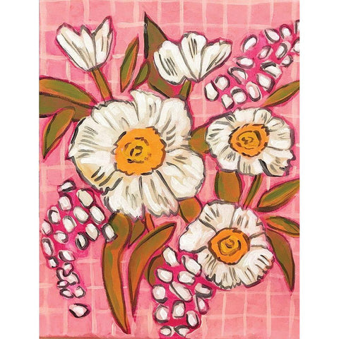 Flowers on Grid Black Modern Wood Framed Art Print by Rupp, Mariah