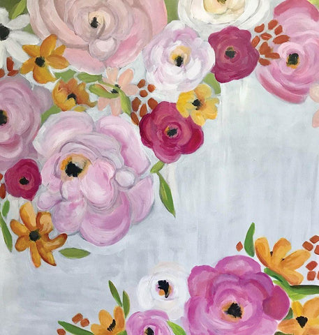 Pink Roses White Modern Wood Framed Art Print with Double Matting by Rupp, Mariah