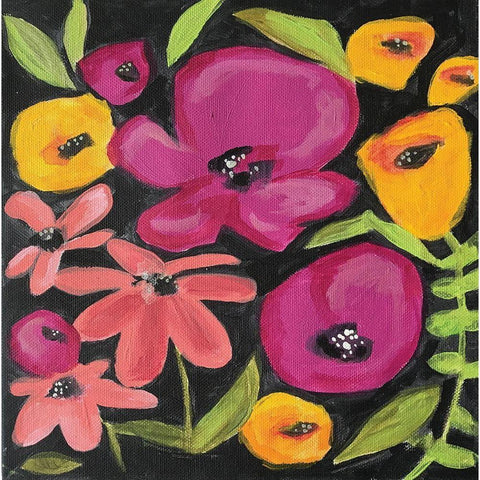 Flowers on Black Gold Ornate Wood Framed Art Print with Double Matting by Rupp, Mariah