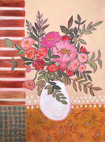 Pink Flowers Black Ornate Wood Framed Art Print with Double Matting by Rupp, Mariah