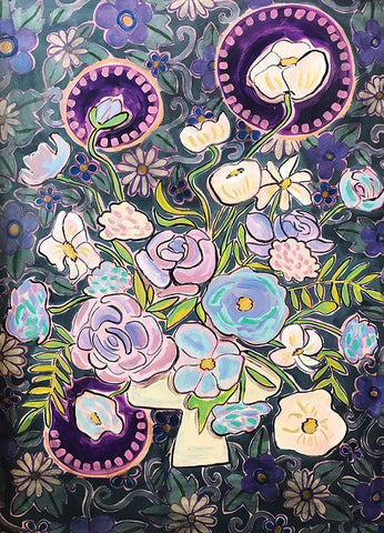 Purple Floral Black Ornate Wood Framed Art Print with Double Matting by Rupp, Mariah