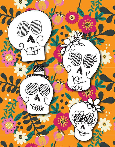 Sugar Skulls in Orange White Modern Wood Framed Art Print with Double Matting by Rupp, Mariah