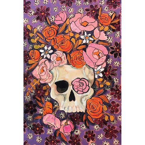 Sugar Skulls in Purple Gold Ornate Wood Framed Art Print with Double Matting by Rupp, Mariah